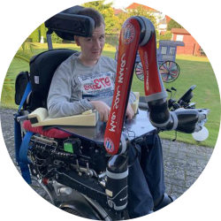 This is a photo of Hendrik in his electric wheelchair
