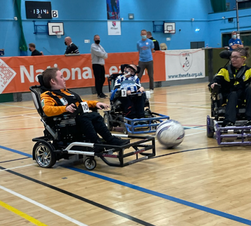 Picture of a power soccer player in action